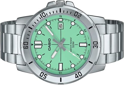 Casio Gents Watch Teal Dial Silver Band ، Teal ، Sport in Saudi Arabia