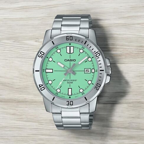 Casio Gents Watch Teal Dial Silver Band ، Teal ، Sport in Saudi Arabia