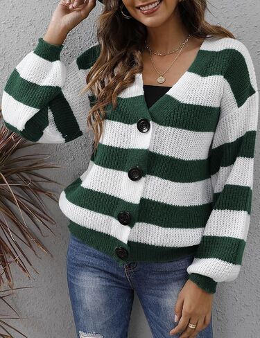 Kinghua Striped Cardigans for Women Fall Winter Casual V Neck Button Down Sweater Jackets Knit Cardigan Tops in Kuwait