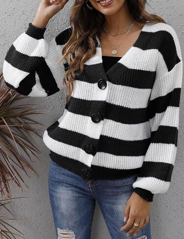 Kinghua Striped Cardigans for Women Fall Winter Casual V Neck Button Down Sweater Jackets Knit Cardigan Tops in Kuwait
