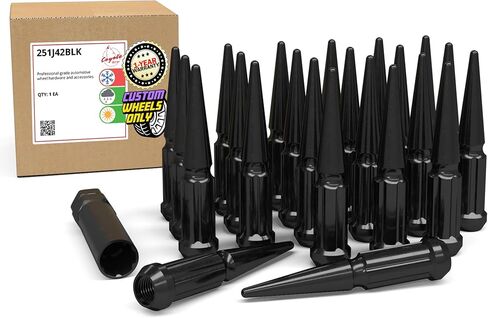 إكسسوارات العجلات الأجزاء 23 PCS 1/2 "-20 Thread Spike Spline 4.40" LUNG LUG NUTS Black Chrome Truck Spline Fits Jeep Cherokee CJ Grand Cherokee Wrangler in Saudi Arabia