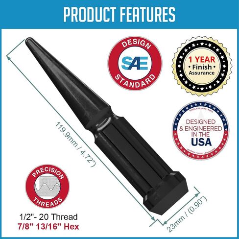إكسسوارات العجلات الأجزاء 23 PCS 1/2 "-20 Thread Spike Spline 4.40" LUNG LUG NUTS Black Chrome Truck Spline Fits Jeep Cherokee CJ Grand Cherokee Wrangler in Saudi Arabia