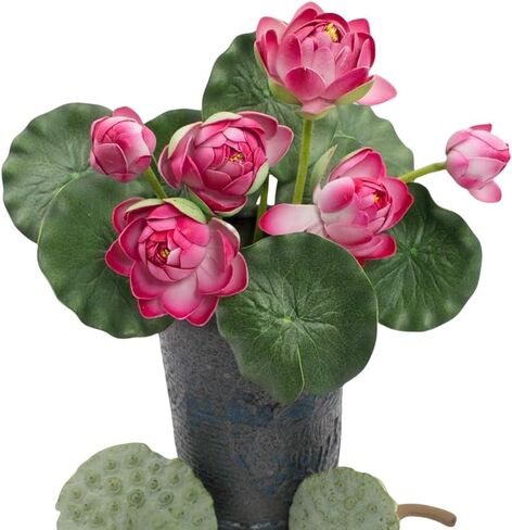 2Pcs Artificial Lotus Flower Decor, 12.5inch 7 Head Water Lilies, Outdoor Pond Plants, Silk Artificial Flower Lotus, Household Living Room and Dining Table Decoration (Pink) in Kuwait
