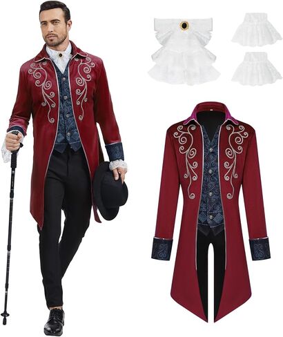 رجال من العصور الوسطى steampunk tailcoat سترة القوطية الفستان الفيكتوري معطف موحد عيد الهالوين حفلة تأثيري in Kuwait