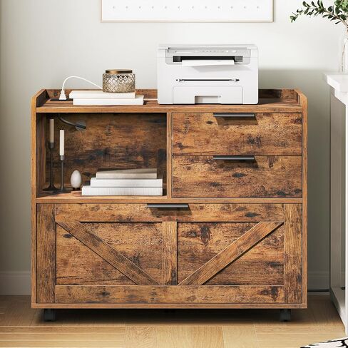 HOOBRO Lateral File Cabinet, Wooden Office Cabinet Drawers with Charging Station, Filing Cabinet for Home Office, A4/Letter/Legal-Sized Files, Printer Stand with Open Storage Spaces, White WT37UWJ01 in Kuwait