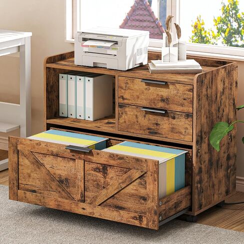 HOOBRO Lateral File Cabinet, Wooden Office Cabinet Drawers with Charging Station, Filing Cabinet for Home Office, A4/Letter/Legal-Sized Files, Printer Stand with Open Storage Spaces, White WT37UWJ01 in Kuwait