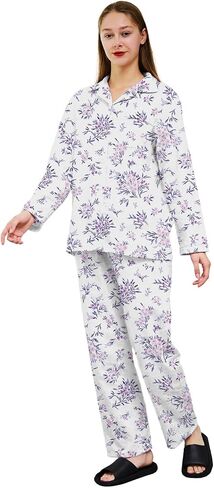 Pajamas for Women Set 2 Piece Cotton Womens Pjs Sets Long Sleeve Button Down Tops with Chest Pocket Soft Sleepwear in Saudi Arabia