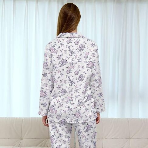 Pajamas for Women Set 2 Piece Cotton Womens Pjs Sets Long Sleeve Button Down Tops with Chest Pocket Soft Sleepwear in Saudi Arabia