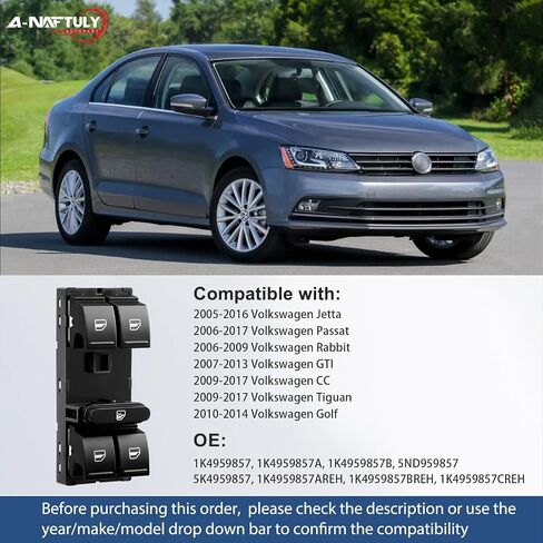 Driver Side Master Power Window Switch Replacement for Volkswagen VW Jetta 2005-2016, Passat 2006-2017, Golf 2010-2014, Rabbit, GTI, CC, Front Left, 1K4959857, 5ND959857, 5K4959857 in Saudi Arabia