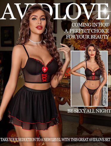 مجموعة الملابس الداخلية AVIDLOVE للنساء Sexy Cosplay Lingerie Set Mesh Mesh Maid Costume Set (3Pack) in Saudi Arabia