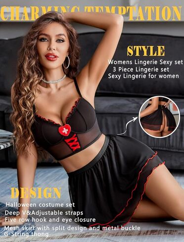 مجموعة الملابس الداخلية AVIDLOVE للنساء Sexy Cosplay Lingerie Set Mesh Mesh Maid Costume Set (3Pack) in Saudi Arabia