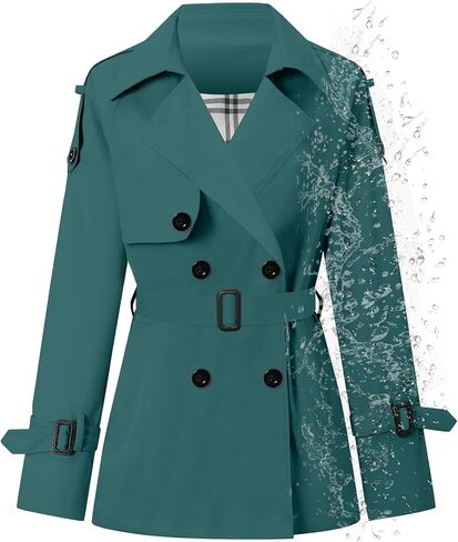 Betusline Women's Double Breasted Short Trench Coat with Belt in Kuwait