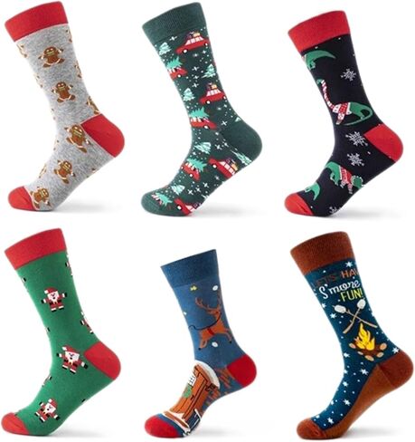 DJ Designs 6 Pairs of Men's Funny Cotton Dress Socks Fits US Shoe Size 7-13 Fun Colorful Crazy Crew Sock in Kuwait
