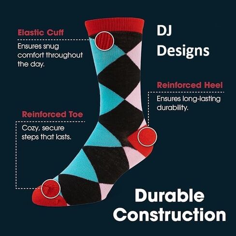DJ Designs 6 Pairs of Men's Funny Cotton Dress Socks Fits US Shoe Size 7-13 Fun Colorful Crazy Crew Sock in Kuwait