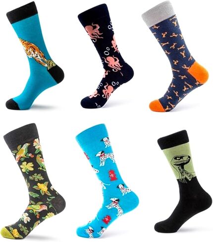 DJ Designs 6 Pairs of Men's Funny Cotton Dress Socks Fits US Shoe Size 7-13 Fun Colorful Crazy Crew Sock in Kuwait