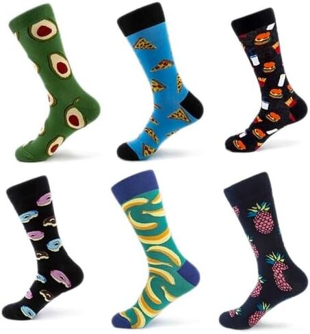 DJ Designs 6 Pairs of Men's Funny Cotton Dress Socks Fits US Shoe Size 7-13 Fun Colorful Crazy Crew Sock in Kuwait