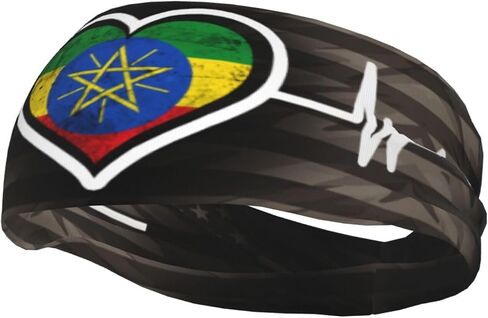 Ethiopia Flag Ethiopian Pride Heartbeat Multifunctional Sweatband for Running Basketball Fitness Men and Women1 in Saudi Arabia