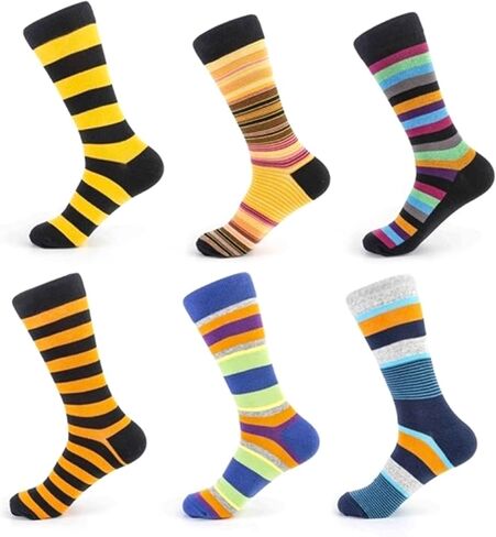 DJ Designs 6 Pairs of Men's Funny Cotton Dress Socks Fits US Shoe Size 7-13 Fun Colorful Crazy Crew Sock in Kuwait