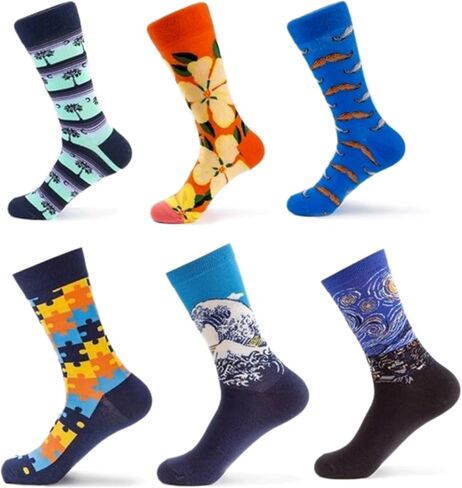 DJ Designs 6 Pairs of Men's Funny Cotton Dress Socks Fits US Shoe Size 7-13 Fun Colorful Crazy Crew Sock in Kuwait