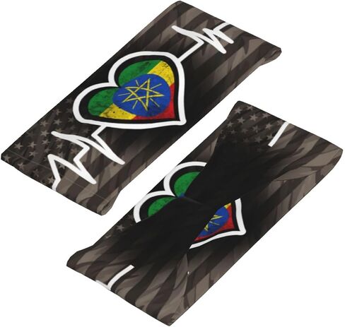 Ethiopia Flag Ethiopian Pride Heartbeat Multifunctional Sweatband for Running Basketball Fitness Men and Women1 in Saudi Arabia