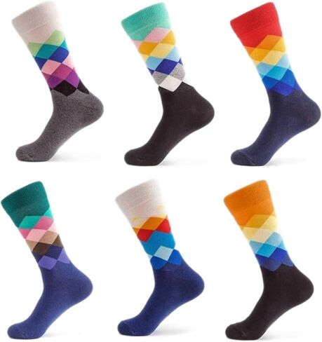 DJ Designs 6 Pairs of Men's Funny Cotton Dress Socks Fits US Shoe Size 7-13 Fun Colorful Crazy Crew Sock in Kuwait