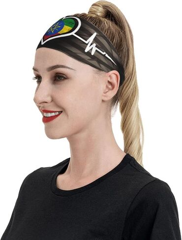 Ethiopia Flag Ethiopian Pride Heartbeat Multifunctional Sweatband for Running Basketball Fitness Men and Women1 in Saudi Arabia