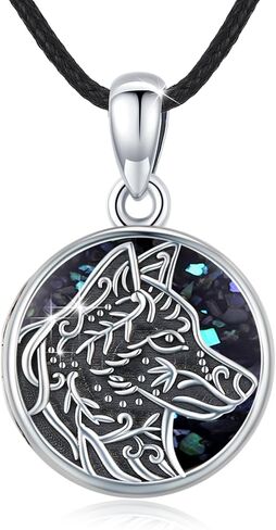 MEDWISE Wolf Viking Locket Necklace 925 Sterling Silver Wolf Locket That Holds Pictures Personalized Wolf Photo Memorial Wolf Jewelry for Women Men Son Lover Gift Valentines in Saudi Arabia