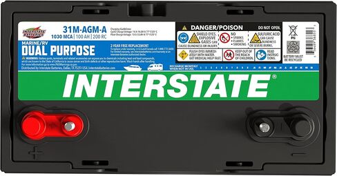 Interstate Batteries Marine/RV Battery 12V 62Ah 800CCA (34M-AGM) Dual Purpose Power Pure Lead AGM RV & Marine Starting Replacement Battery (Group Size 34M) Boats, RV's in Saudi Arabia