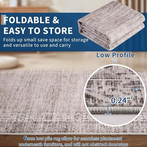GarveeHome 5x7 Washable Area Rug for Living Room Vintage Border Rug Stain Resistant Dining Room Boho Throw Carpet with Rubber Backing Bordered Rug for Bedroom Kitchen Home Decor, Brown in Saudi Arabia