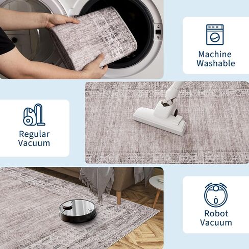 GarveeHome 5x7 Washable Area Rug for Living Room Vintage Border Rug Stain Resistant Dining Room Boho Throw Carpet with Rubber Backing Bordered Rug for Bedroom Kitchen Home Decor, Brown in Saudi Arabia