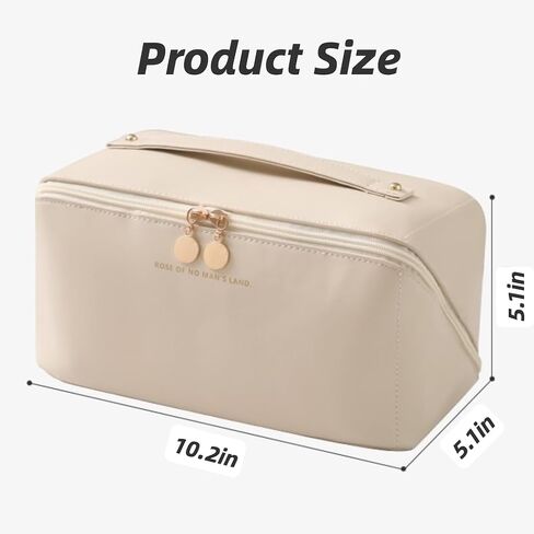 Large Capacity Brown Checkered Makeup Bags Portable Travel Cosmetic Bags Open-Flat Toiletry Bag for Women Girls Make Up Organizer with Divider Pouch Zipper Bag (white-checkered) in Saudi Arabia