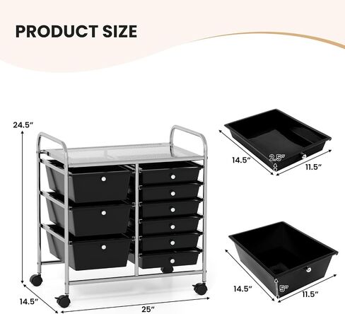 عربة تخزين متداول 15-Drawer ، عربة تخزين متعددة الأغراض ، منظم تخزين على عجلات ، إطار معدني متين ، أدوات ورق القصاصات ، مناسبة لمدرسة المكاتب (المعكرون) in Saudi Arabia