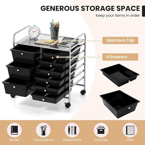 عربة تخزين متداول 15-Drawer ، عربة تخزين متعددة الأغراض ، منظم تخزين على عجلات ، إطار معدني متين ، أدوات ورق القصاصات ، مناسبة لمدرسة المكاتب (المعكرون) in Saudi Arabia
