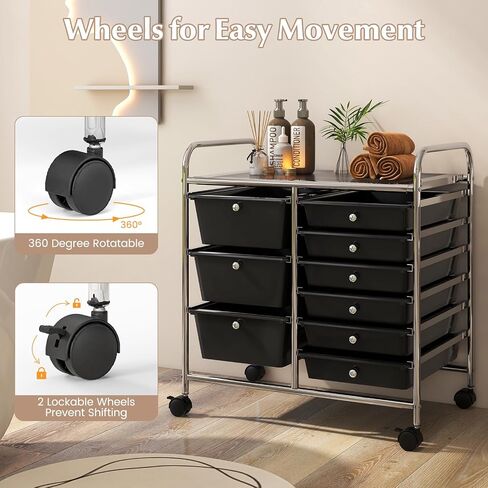 عربة تخزين متداول 15-Drawer ، عربة تخزين متعددة الأغراض ، منظم تخزين على عجلات ، إطار معدني متين ، أدوات ورق القصاصات ، مناسبة لمدرسة المكاتب (المعكرون) in Saudi Arabia