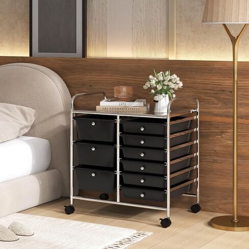 عربة تخزين متداول 15-Drawer ، عربة تخزين متعددة الأغراض ، منظم تخزين على عجلات ، إطار معدني متين ، أدوات ورق القصاصات ، مناسبة لمدرسة المكاتب (المعكرون) in Saudi Arabia