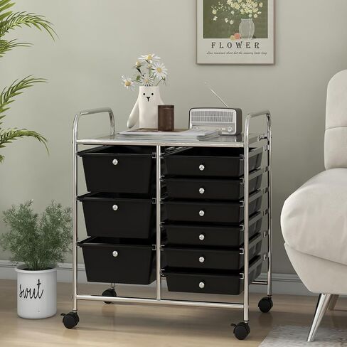 عربة تخزين متداول 15-Drawer ، عربة تخزين متعددة الأغراض ، منظم تخزين على عجلات ، إطار معدني متين ، أدوات ورق القصاصات ، مناسبة لمدرسة المكاتب (المعكرون) in Saudi Arabia