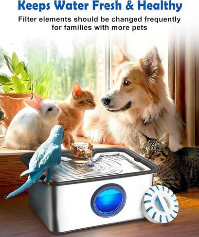 3Gal Dog Water Fountain SS304,Large Ultra-Purification Cat Drinking Dispenser with Visual Window,Widely Drinking Area,Deep Purification Filter,Triple Waterfall Structures,Low Water Indicator in Kuwait