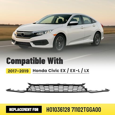 Front Lower Grill Compatible with 2017-2019 Honda Civic EX/EX-L/LX Bumper Face Bar Grille Plastic(PP) Replacement for HO1036128 71102TGGA00 Painted Gloss Black in Saudi Arabia