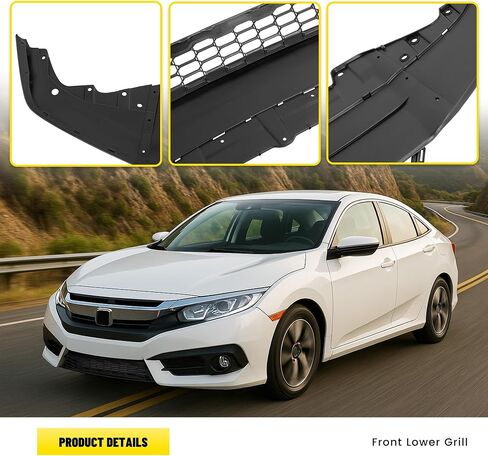 Front Lower Grill Compatible with 2017-2019 Honda Civic EX/EX-L/LX Bumper Face Bar Grille Plastic(PP) Replacement for HO1036128 71102TGGA00 Painted Gloss Black in Saudi Arabia