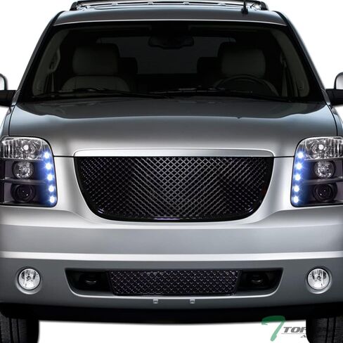 الشبكة السوداء السوداء اللامعة الشواء العلوي العلوي + واقي مصببة أسفل الوفير ABS متوافق مع 07-14 GMC Yukon/XL/Denali in Kuwait