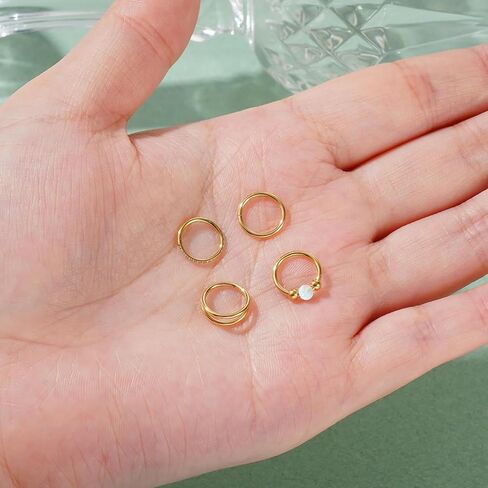 4PCS Nose Rings for Women 316L Surgical Steel Opal Nose Rings 18G Double Hoop Nose Rings Piercing Jewelry Cubic Zirconia Nose Ring, Septum Ring, Cartilage Earrings 18G Silver in Kuwait