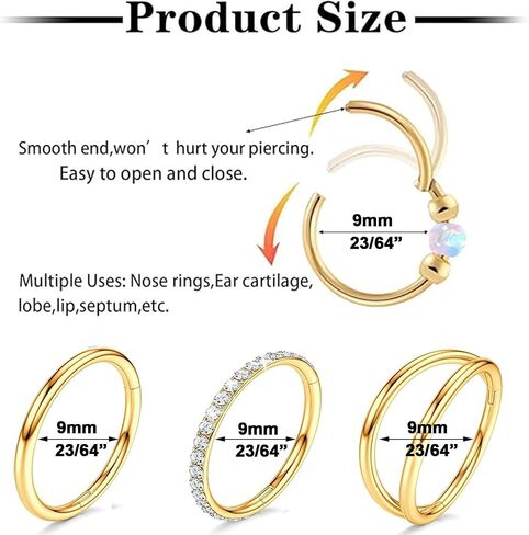 4PCS Nose Rings for Women 316L Surgical Steel Opal Nose Rings 18G Double Hoop Nose Rings Piercing Jewelry Cubic Zirconia Nose Ring, Septum Ring, Cartilage Earrings 18G Silver in Saudi Arabia