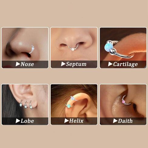 4PCS Nose Rings for Women 316L Surgical Steel Opal Nose Rings 18G Double Hoop Nose Rings Piercing Jewelry Cubic Zirconia Nose Ring, Septum Ring, Cartilage Earrings 18G Silver in Kuwait