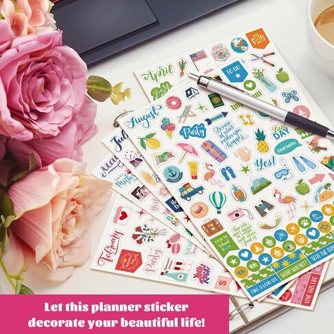 Planner Stickers - 12 Monthly Calendar Stickers for Celebrations, Office Accessories/Planner Stickers for Women, Planner Stickers for Festival Events, Holidays (14 Sheets, 1500+ Stickers Per Pack) in Kuwait