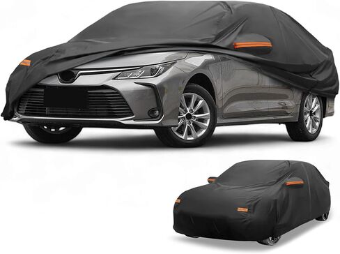 Car Cover Waterproof All Weather Sun Rain Protection Full Exterior Cover for Toyota Corolla Sedan 190T-PU Black with Left Side Zippers in Saudi Arabia