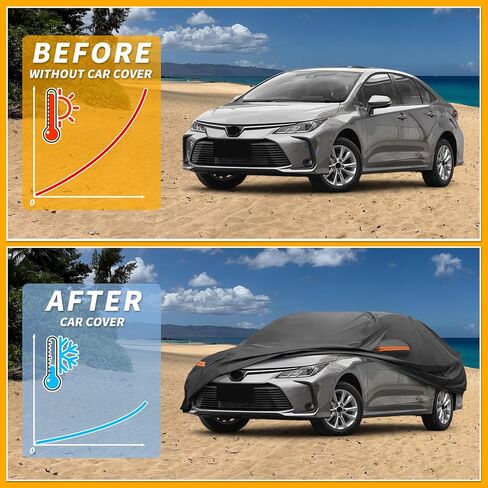 Car Cover Waterproof All Weather Sun Rain Protection Full Exterior Cover for Toyota Corolla Sedan 190T-PU Black with Left Side Zippers in Saudi Arabia