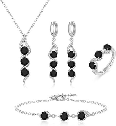 Crysdue Wedding Bridal Teardrop CZ Pendant Necklace Open Ring Dangle Earrings Adjustable Slider Bracelet Jewelry Set, Birthday Mothers Day Christmas Jewellery Gift for Women/Mom/Wife in Kuwait