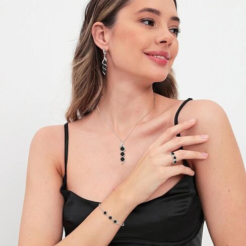 Crysdue Wedding Bridal Teardrop CZ Pendant Necklace Open Ring Dangle Earrings Adjustable Slider Bracelet Jewelry Set, Birthday Mothers Day Christmas Jewellery Gift for Women/Mom/Wife in Kuwait