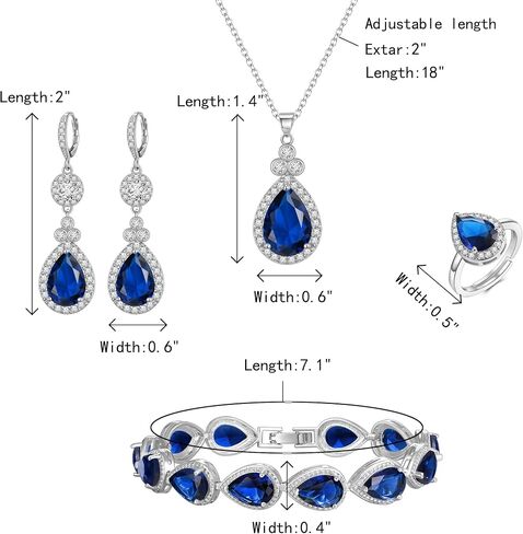 Crysdue Wedding Bridal Teardrop CZ Pendant Necklace Open Ring Dangle Earrings Adjustable Slider Bracelet Jewelry Set, Birthday Mothers Day Christmas Jewellery Gift for Women/Mom/Wife in Kuwait