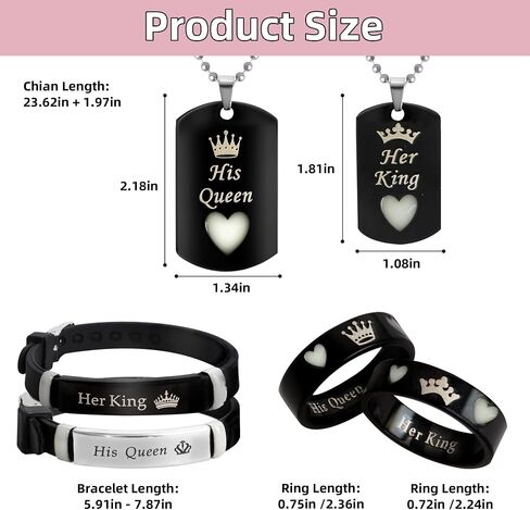 6/Pcs Set Glowing Heart Hand in Hand Stainless Steel Matching Couple Necklaces,Bracelets and Rings, Fashion Love Gift, Romantic Accessories in Saudi Arabia